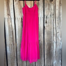 Pink Midi Sundress Medium Cotton Tiered Summer Boho Pockets Adjustable Straps