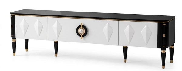Tv-Lowboard Weiß Holz Modern Einfarbig Wohnzimmer TV MöBel Stauraum-image