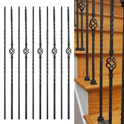 Satin Black Wrought Iron Balusters Set of 10 - Decorative Stair Spindles