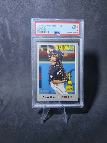 2019 Topps Heritage Juan Soto AS ROOKIE CUP #481, ACTION SP VARIATION, PSA 9