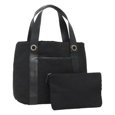 BVLGARI Logo Mania Tote Bag Canvas Black Silver Auth bs27433