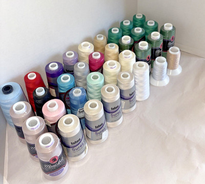 Lot of Serger & Decorative Threads 35 Cones Many Colors overlock