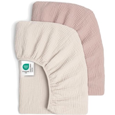 Kinder Spannbettlaken, Musselin Baumwolle, 2er Set, 70x140cm, Creme Sand