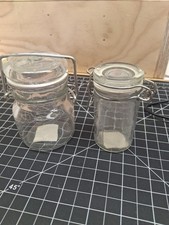 VTG Glass Clear Jars w/Lid Wire Bail Airtight Original Seal