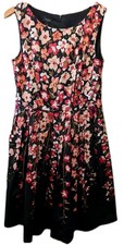 Talbots Sz 6 Chic Black Floral Knee Length A-Line Party Dress Sleeveless Elegant