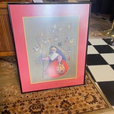Vtg Mid Century Alejandro Rangel Hidalgo Art Print Frame The Little Bird Vendor