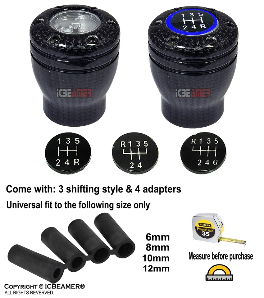 JDM 100% fibra de carbono real palanca de cambios manual con luz LED azul T20 Foto 2 de 4