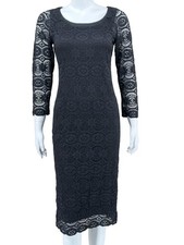 Liz Claiborne Dress Womens 4 Black Lace Sheath 3/4 Sleeve Cocktail Career Office