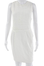 Valentino Women Sheath Dress White Sleeveless Crew Neck Knee Length Size M