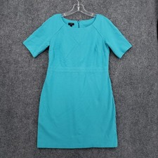 Talbots Sheath Dress Womens 8P Petite Blue Short Sleeve Round Neck Career