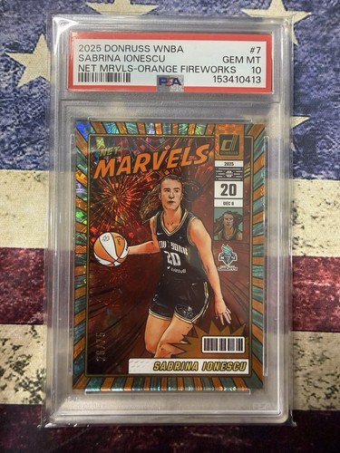 2025 Donruss WNBA Net Marvels Orange Fireworks /75 Sabrina Ionescu PSA 10 GEM MT