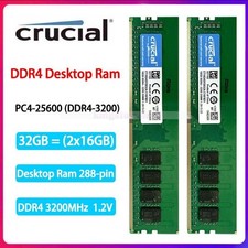 Crucial 32GB 2x16GB DDR4 3200 MHz PC4-25600 DIMM Desktop Non-ECC Memory 288-pin