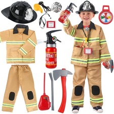 Firefighter Costume for 3-5, Fireman Costume for Boys with Toy Accessories Se...