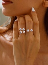 White Faux Pearl Ring Set 3 Pieces Size 7mm