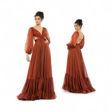 Mac Duggal 67948 Gown in Copper Size 0 Bishop Sleeve Formal Dress Sweep Train