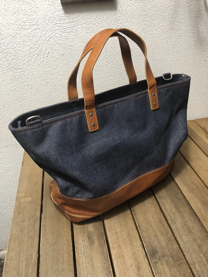 Bolso Mensajero Jack Spade Warren Street Hombre Cuero Denim Azul Tostado Foto 4 de 4