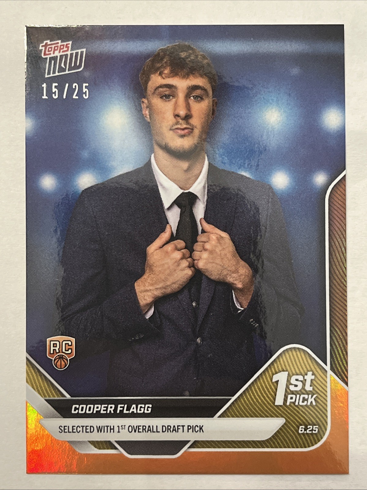 2025 Topps Now Cooper Flagg #D1 RC Rookie 1st Overall Pick Orange Foil /25