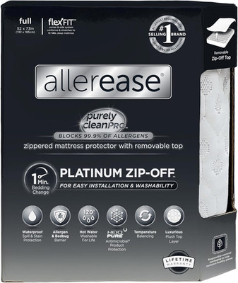 AllerEase Platinum Zip-Off Top Waterproof Mattress Protector Full Size 360 Degre