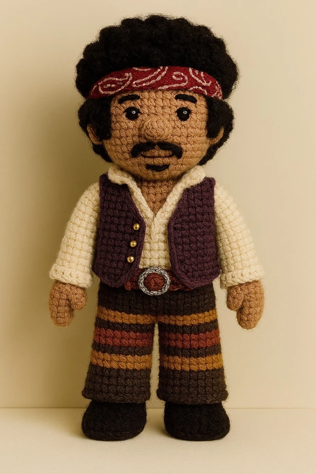 KING COLE Jimi Hendrix Rock & Roll Knitted Knitting DK Pattern 25cm Tall