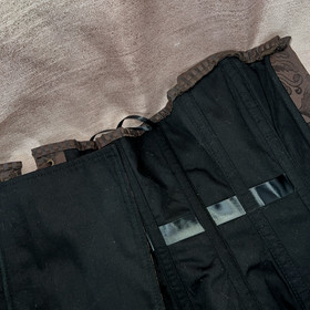 Sz 30 Brown Brocade Brass Swing Clasp Steel Boned Corset Over Breast Steampunk