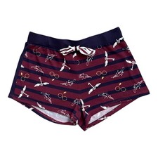 Harry Potter Burgundy Navy Striped Sleep Shorts Pajama Louge Knit Size Small 4-6
