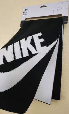 Nike Black/White Knit Polyester Scarf with Large Swoosh Logo, Unisex