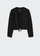 MANGO Women  s Black Tweed Beaded Jacket Size Medium