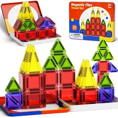 Magnetic Tiles Travel Toys with Storage Case, Portable STEM Building Blocks f...