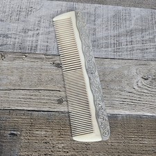 Vintage Silver Plate Floral Comb 7.25&rdquo; Heavy Ornate Embossed Vanity Ivory
