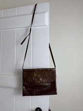 Vintage 80s Brown Genuine Leather Shoulder Bag Crossbody Satchel