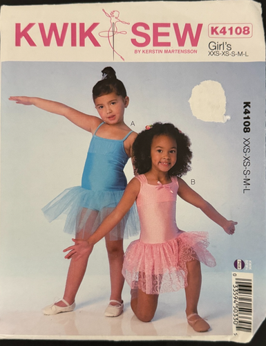 4108 Kwik Sew Sewing Pattern Girls LEOTARD Size XXS XS S M L Uncut Factory Fold - 第 1/2 張圖片