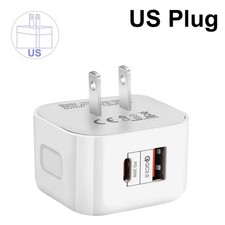 Fast Charging Dual Port Plug 20W - Type C  USB A Charger Adapter for US Device