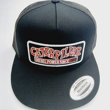 Black Flatbill  Mesh Snapback Caterpillar Patch Yupoong Hat