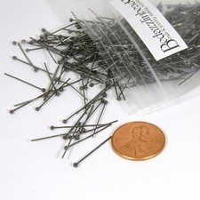 100 Gunmetal Plate Brass 24 Gauge 3/4 Inch Headpin Jewelry Findings w/1.5mm Ball