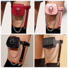 Women Leatherette PU Garter Leg Ring Belt Bag Chain Cosplay