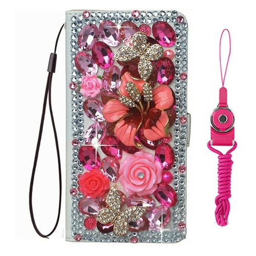 For iPhone 12 Pro Max Rhinestone Bling Leather Wallet Sparkle Diamond Phone Case - Picture 5 of 8