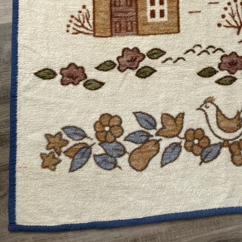 Vintage Biederlack Reversible Acrylic Blanket Houses Cat Bird Butterfly USA - Picture 3 of 12