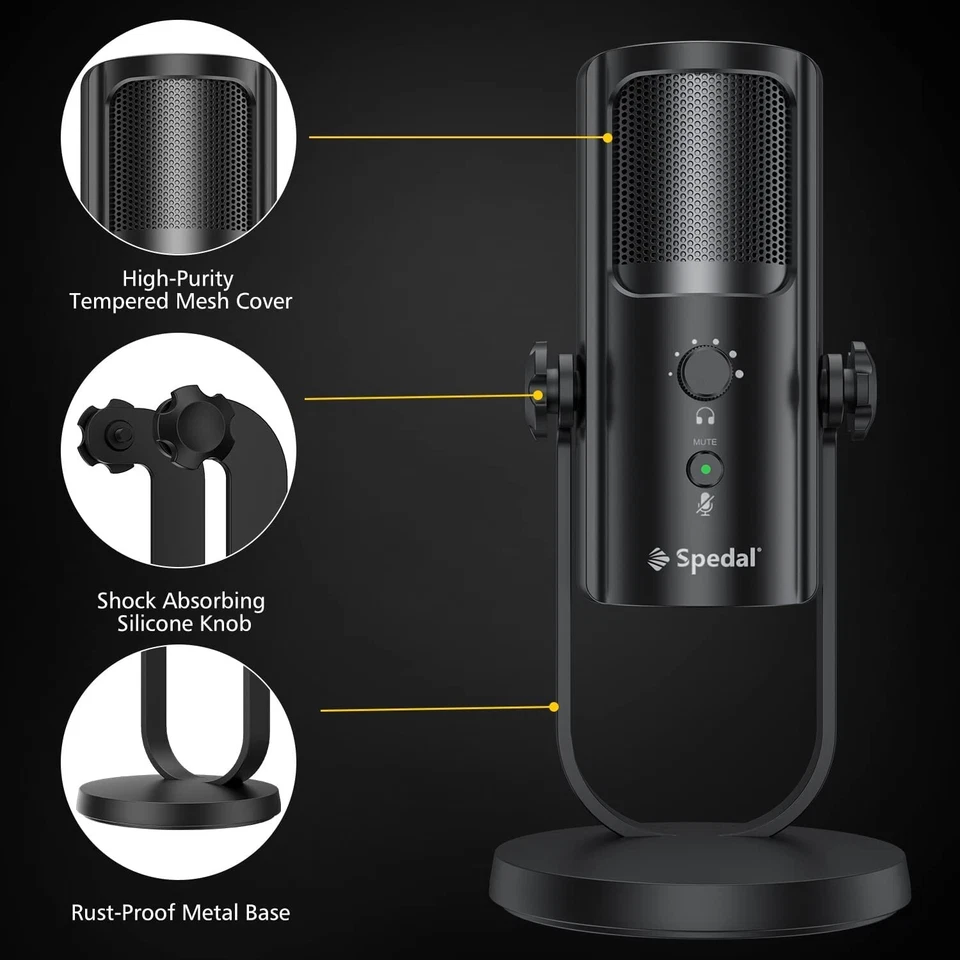 Spedal USB Microphone 4 Professional Pickup Patterns Computer Mic for PC Mac A - Image 2 of 4