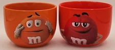 LOT OF 2 Collectible M&M Ceramic Bowl 12 OZ Candy Dish Red Orange Mars M & M