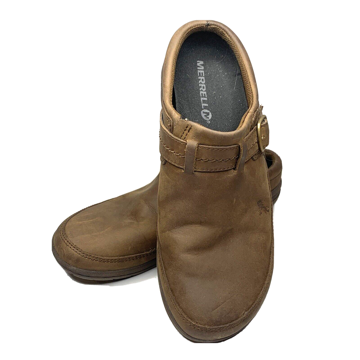 Merrell Encore Kassie Buckle Leather Mules Dark Earth Shoes