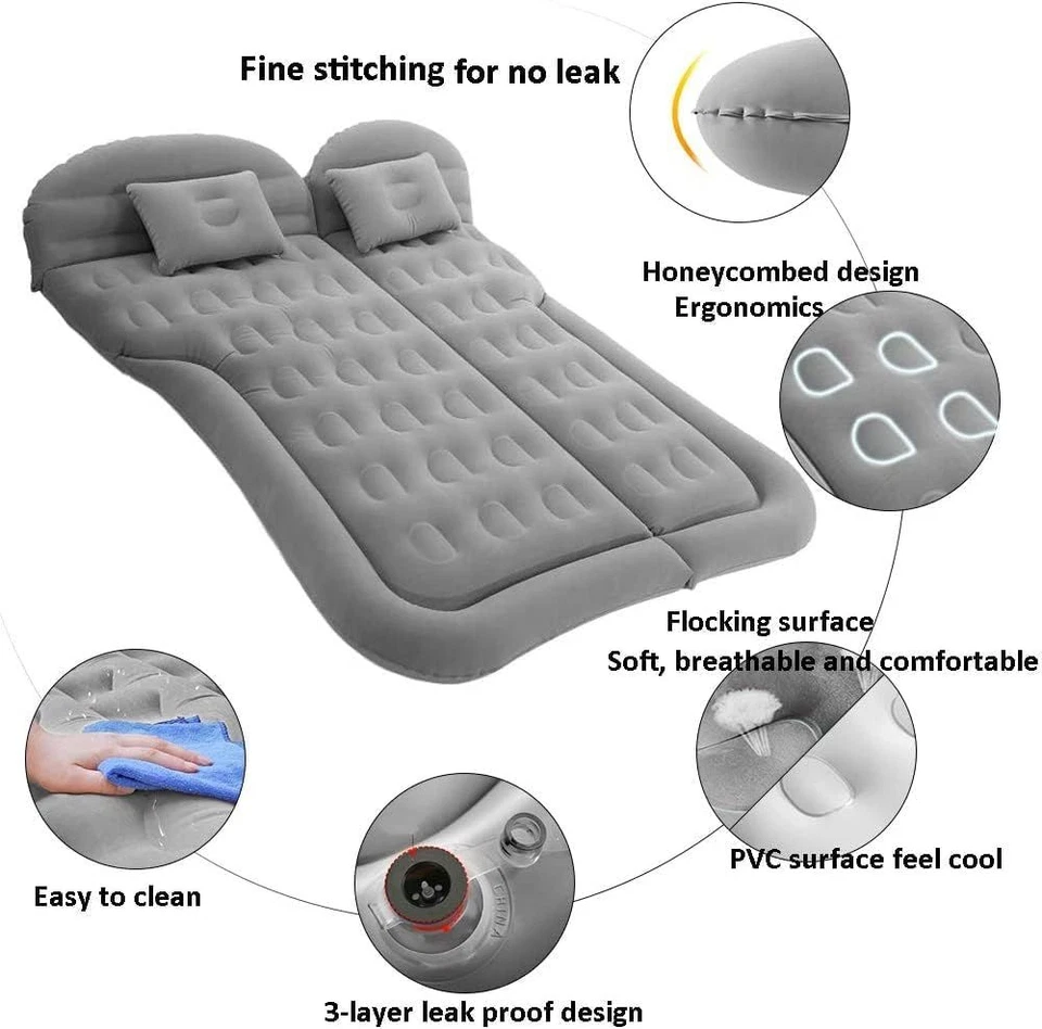 SAYGOGO SUV Colchón de Aire Camping Cama Cojín Almohada - Inflable Completo, Gris  Foto 3 de 4
