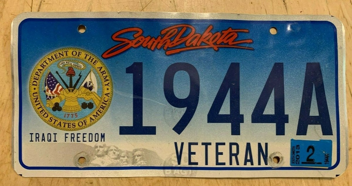 SOUTH DAKOTA IRAQI FREEDOM US ARMY VETERAN VET LICENSE PLATE