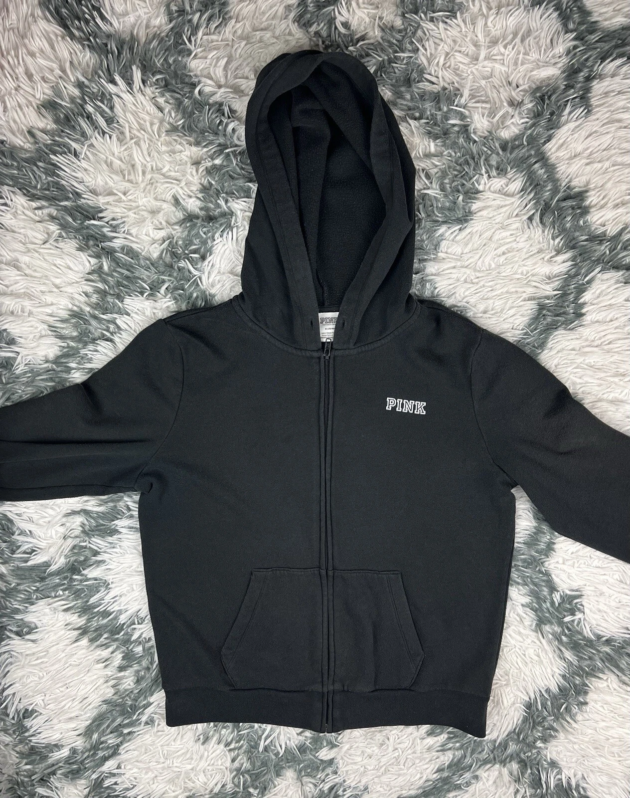 UNDERCOVER Felpa donna Victoria's Secret ROSA manica lunga con cappuccio nera taglia media