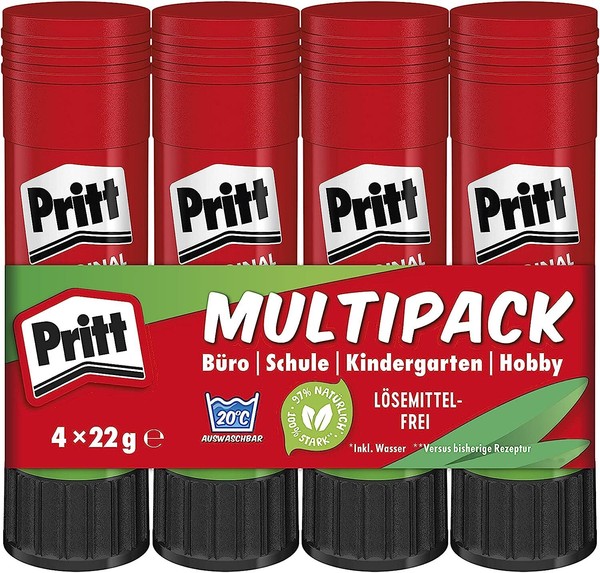 Pritt Klebestift Kleber Kunst Bastelarbeiten Stark Klebstoff Schule BüRo 4X22G-image