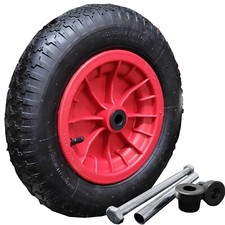 16" RED PNEUMATIC WHEELBARROW WHEEL, TYRE  4.80/4.00-8 + 150MM AXLE SET