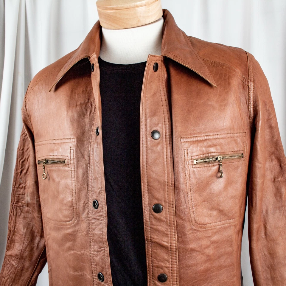 FALCON Reversible 1970's Red Copper Men Vintage Leather Suede Jacket Size M - Image 4 of 4