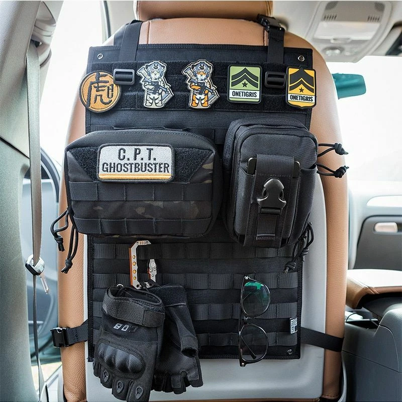 The Tactical MOLLE Car Seat Organizer is just a really cool product. You  can attach any MOLLE attachment to the organizer …