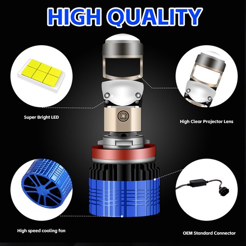 2X H11 Mini Compact LED Projector Lens Headlight Bulbs Low Beam 100W 6000K RHD - Picture 8 of 17