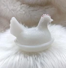 Vintage White Milk Glass Nesting Hen Chicken Candy Dish Trinket Box