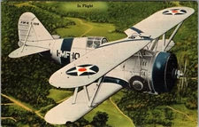 Vintage In Flight Military Biplane Airplane Linen Postcard JB17